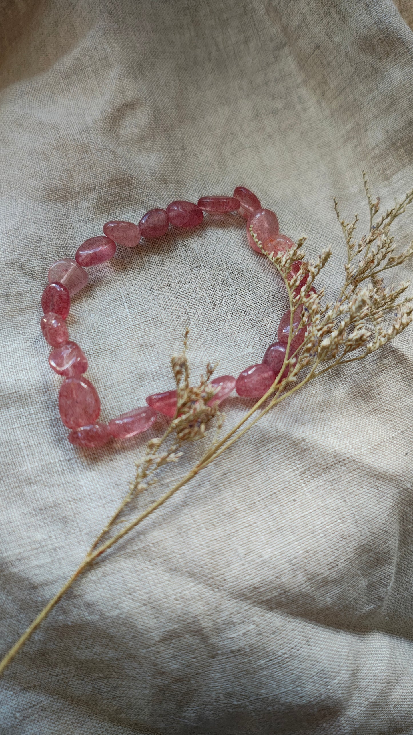 Quartz Fraise - Bracelet Pierres Roulées