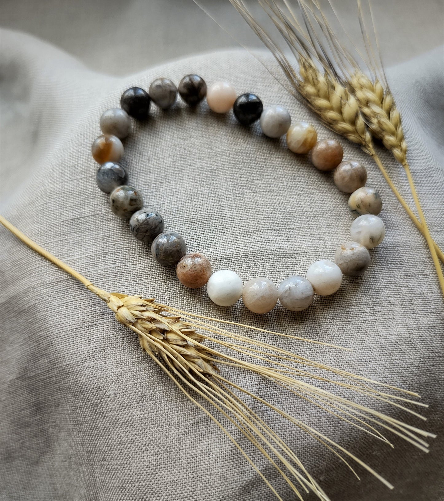 Agate Plume - Bracelet Boule 8mm