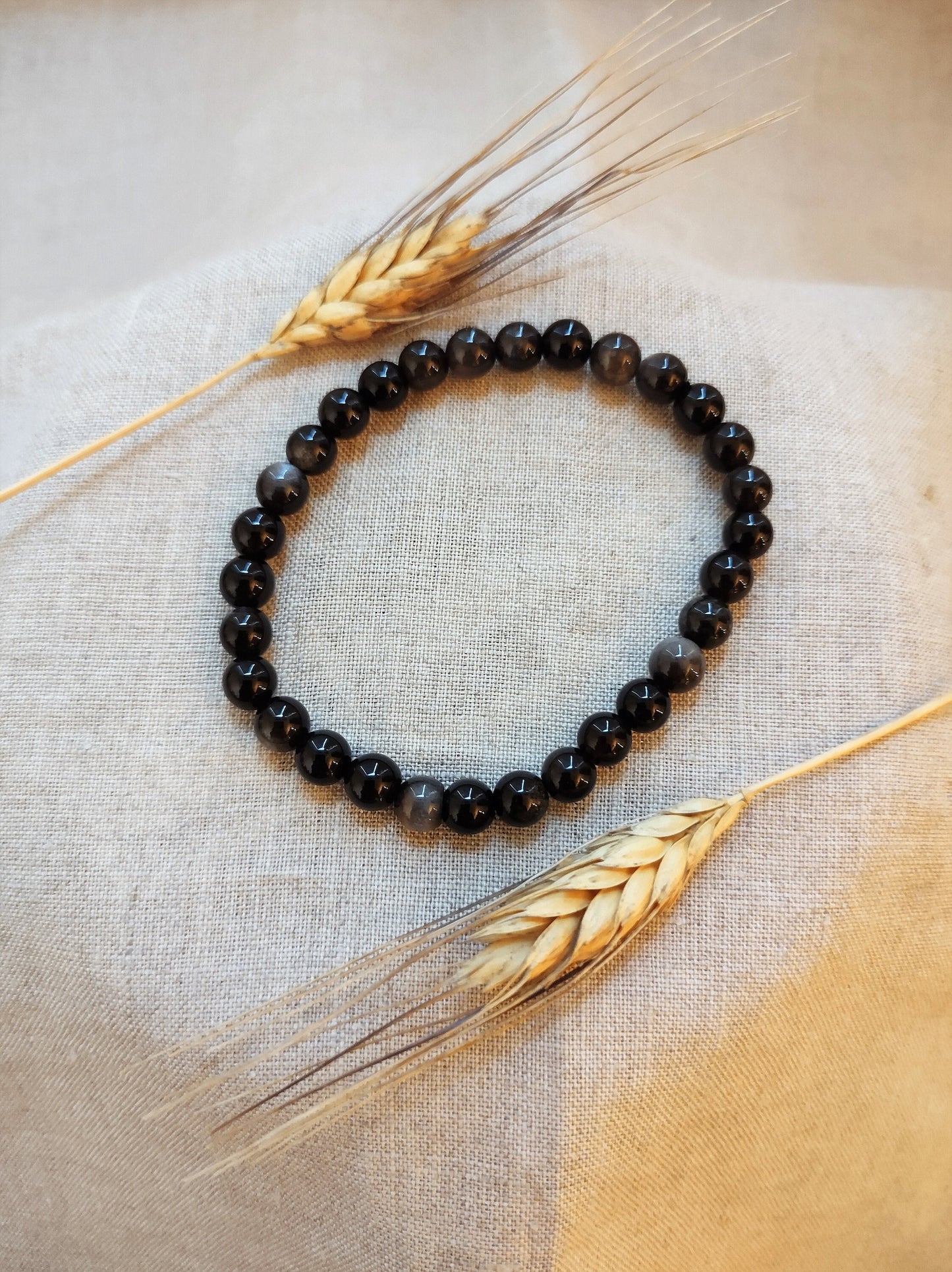 Obsidienne Argentée - Bracelet Boule 6mm