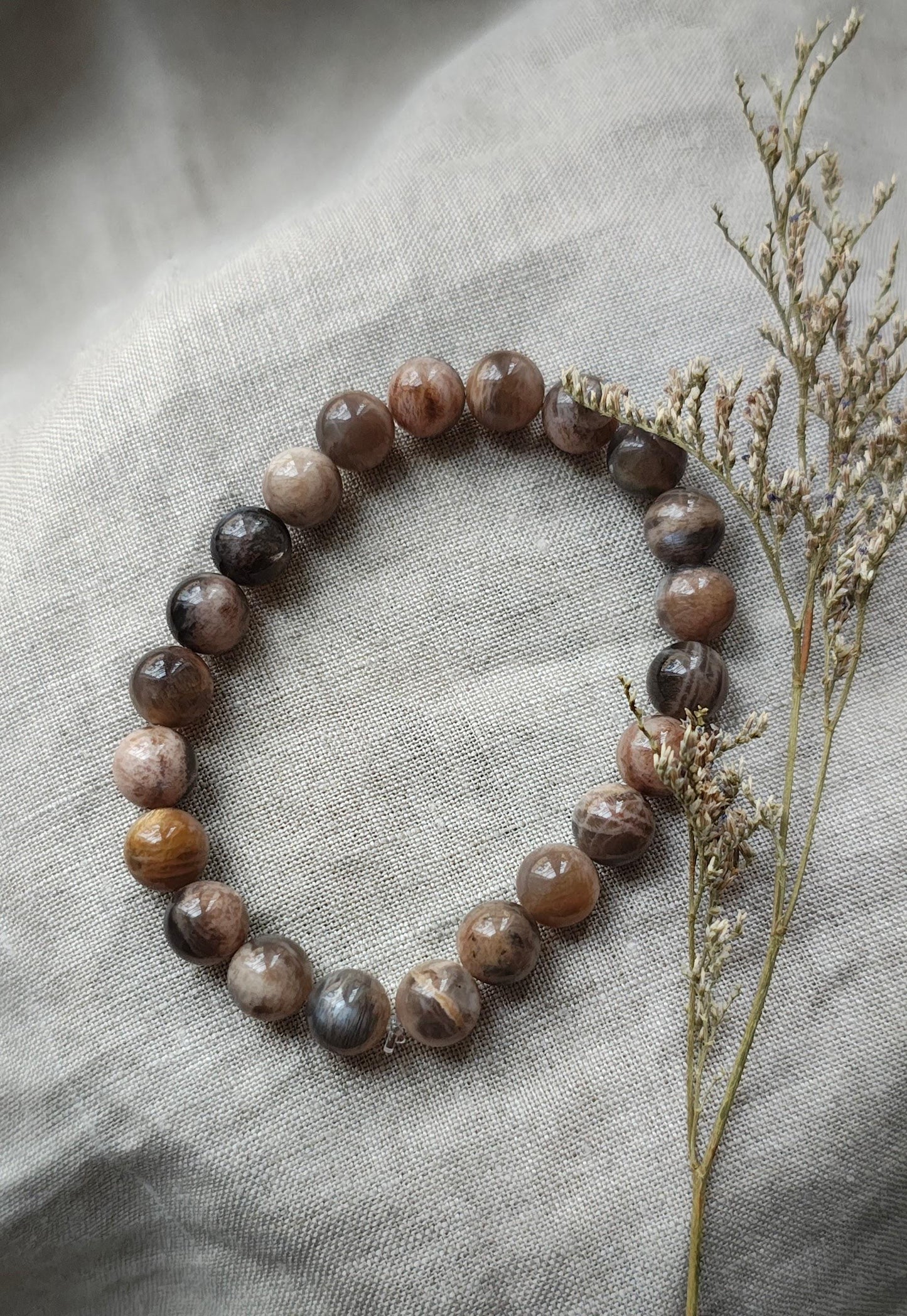 Pierre de Lune Noire - Bracelet 8mm - Lithothérapie - Pierres Naturelles - Intentions - Protection - Intuition - Féminité - Douceur