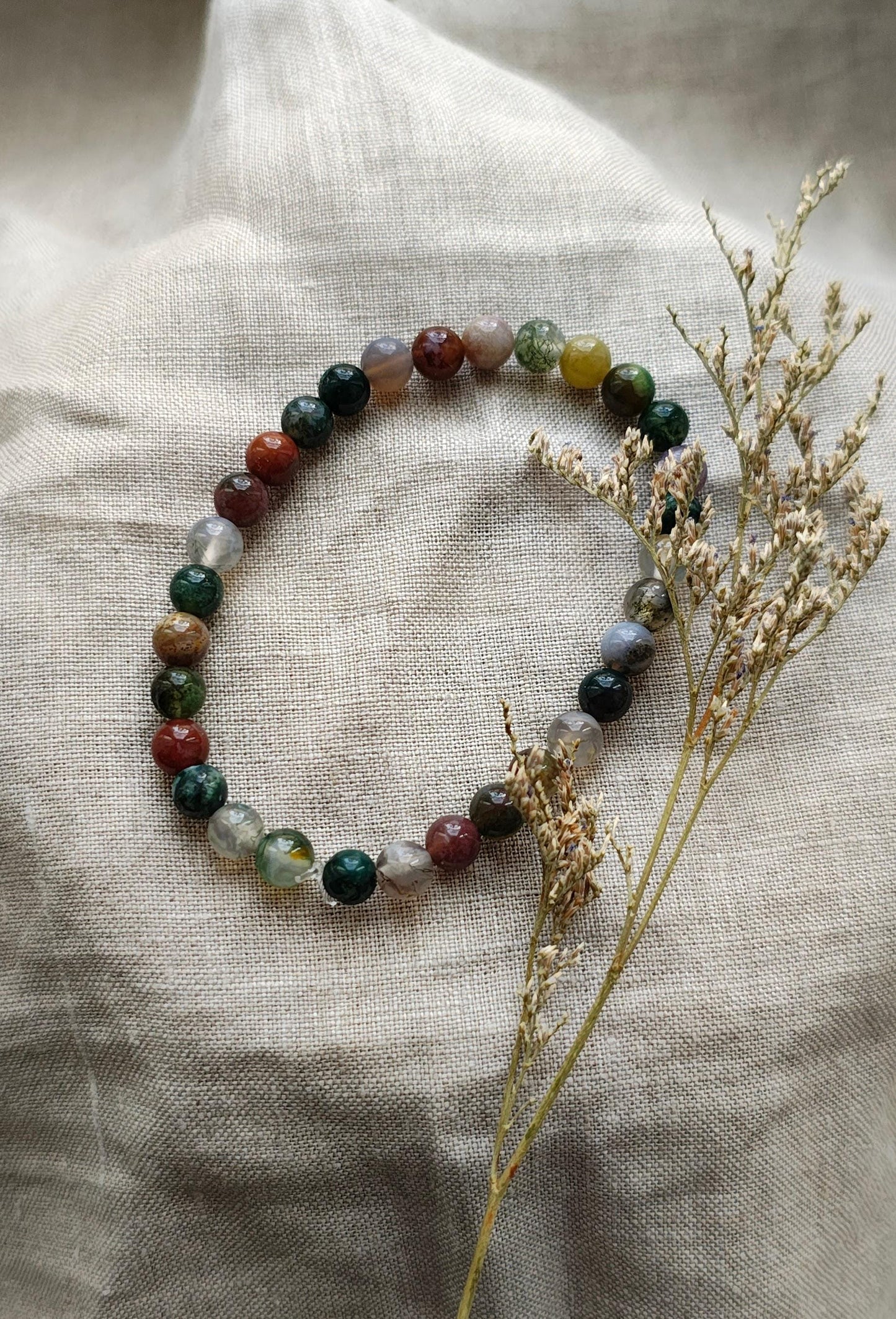 Agate Indienne - Bracelet 6mm - Lithothérapie - Pierres Naturelles - Patience - Anxiété - Quiétude - Confiance - Concentration