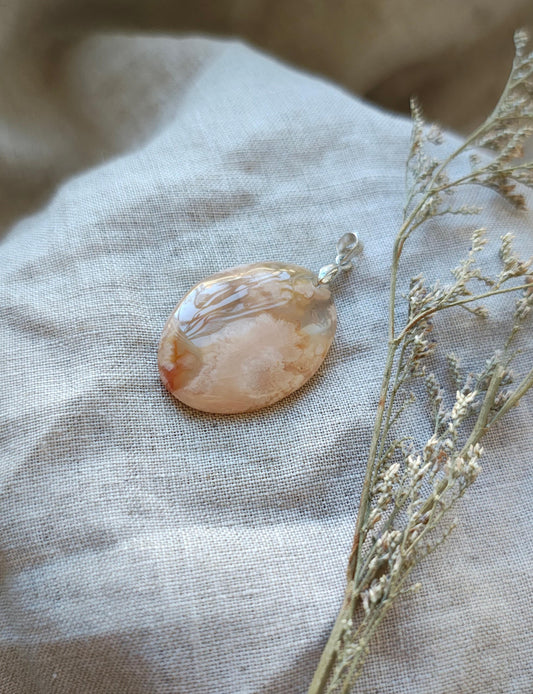 Agate Fleur de Cerisier - Pendentif - Lithothérapie - Pierres Naturelles - Epanouissement - Renaissance - Sérénité - Lâcher-Prise - Modèle B