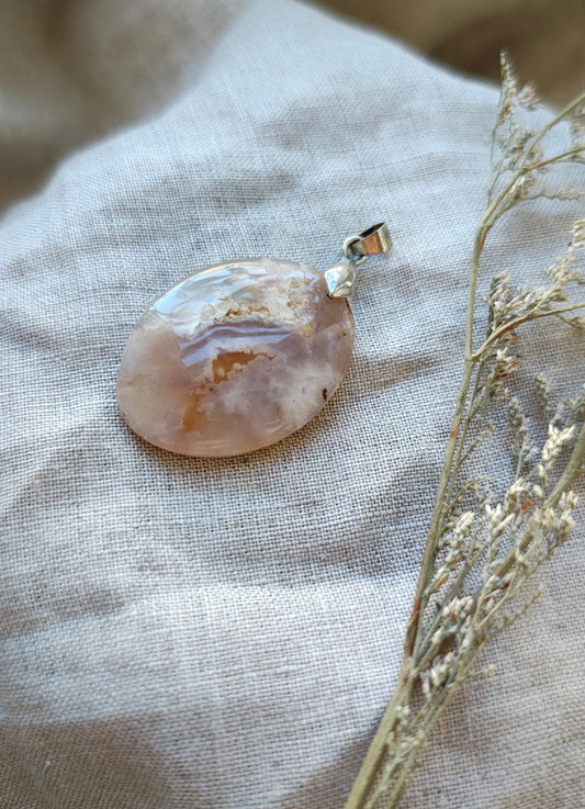Agate Fleur de Cerisier - Pendentif - Lithothérapie - Pierres Naturelles - Epanouissement - Renaissance - Sérénité - Lâcher-Prise - Modèle C