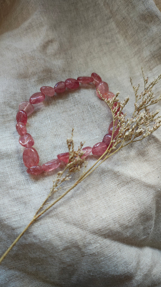 Quartz Fraise - Bracelet Pierres Roulées