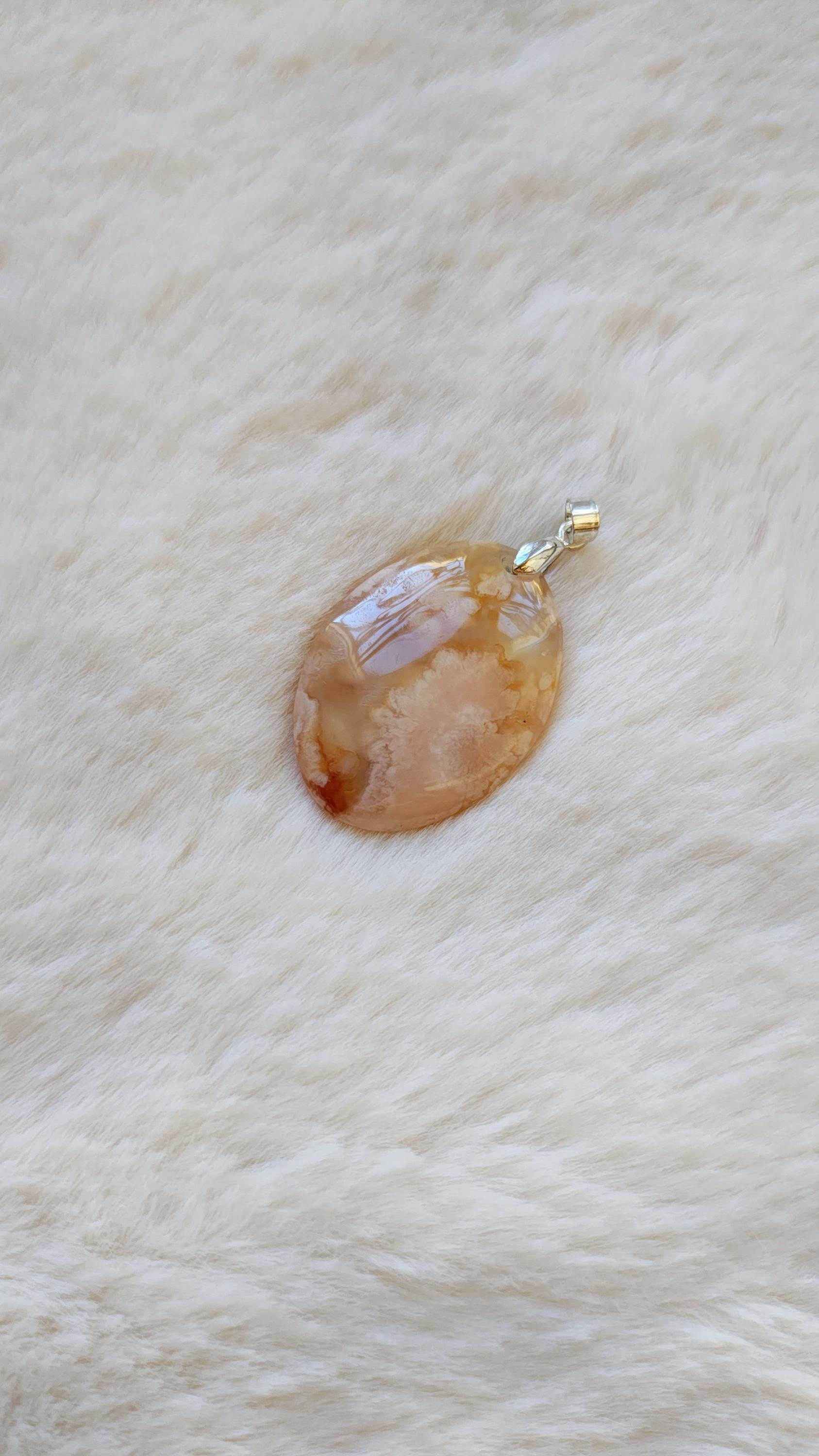Agate Fleur de Cerisier - Pendentif - Lithothérapie - Pierres Naturelles - Epanouissement - Renaissance - Sérénité - Lâcher-Prise - Modèle B